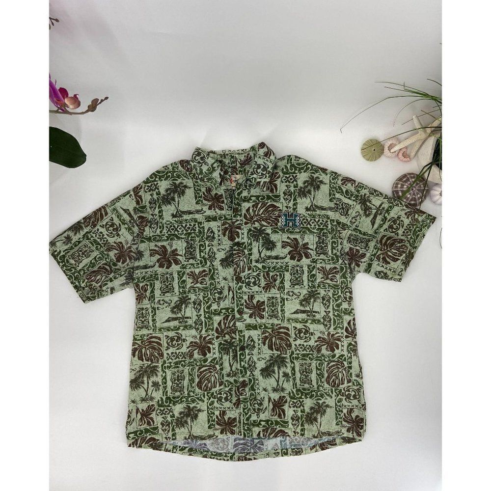 Hilo Hattie Green UH Manoa Vintage Hawaiian Aloha Shirt